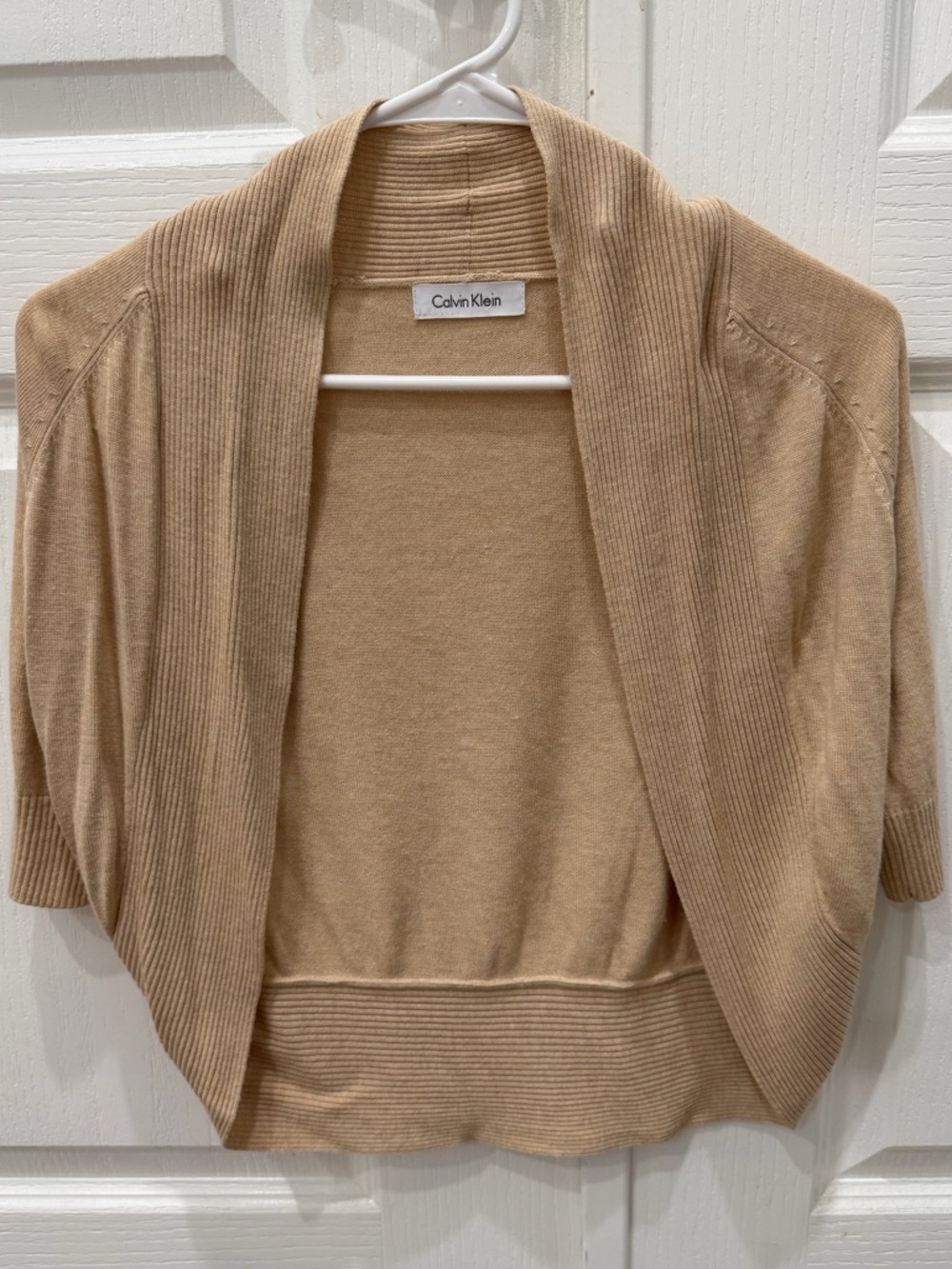 Calvin Klein Camel Short-Sleeve Open Shrug